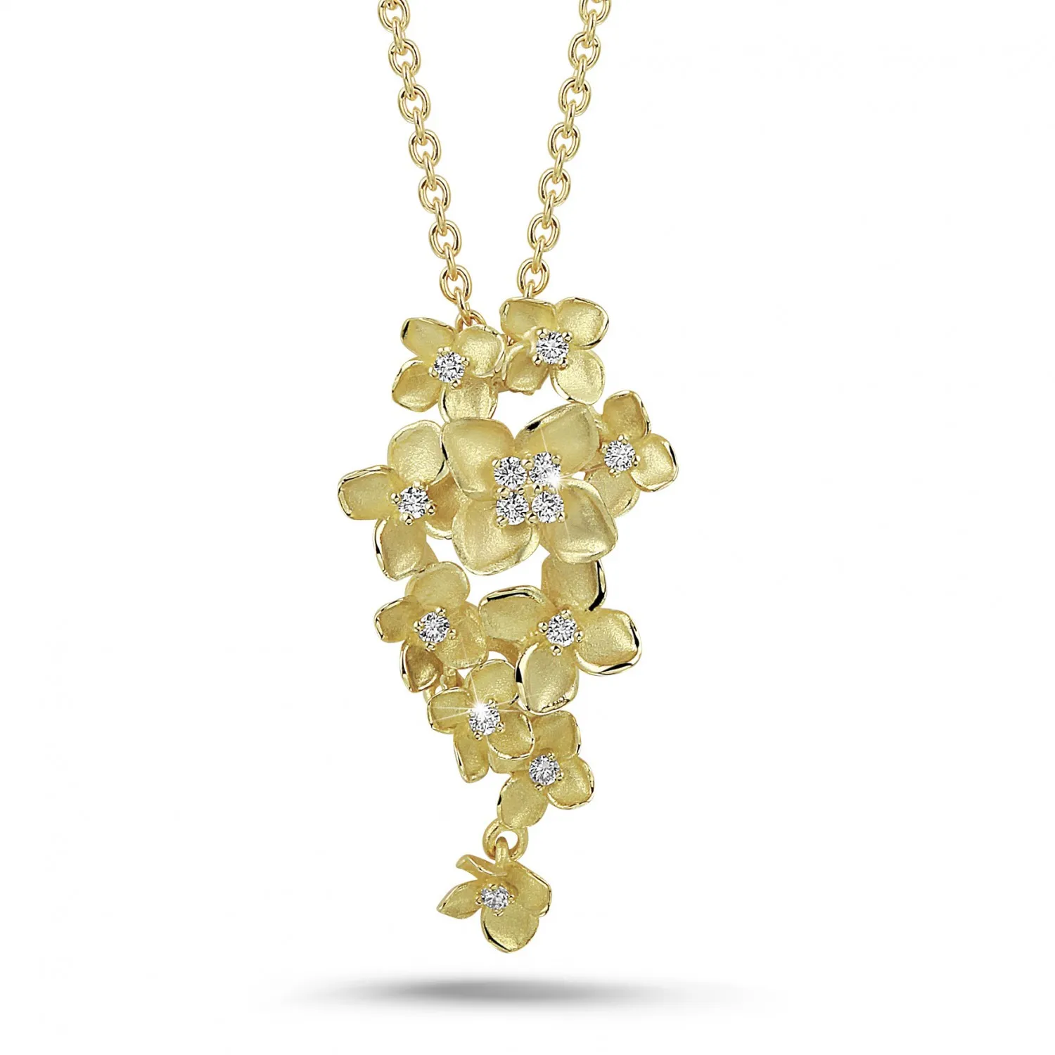0.35 quilates colgante diamante diseño flor en oro amarillo 
