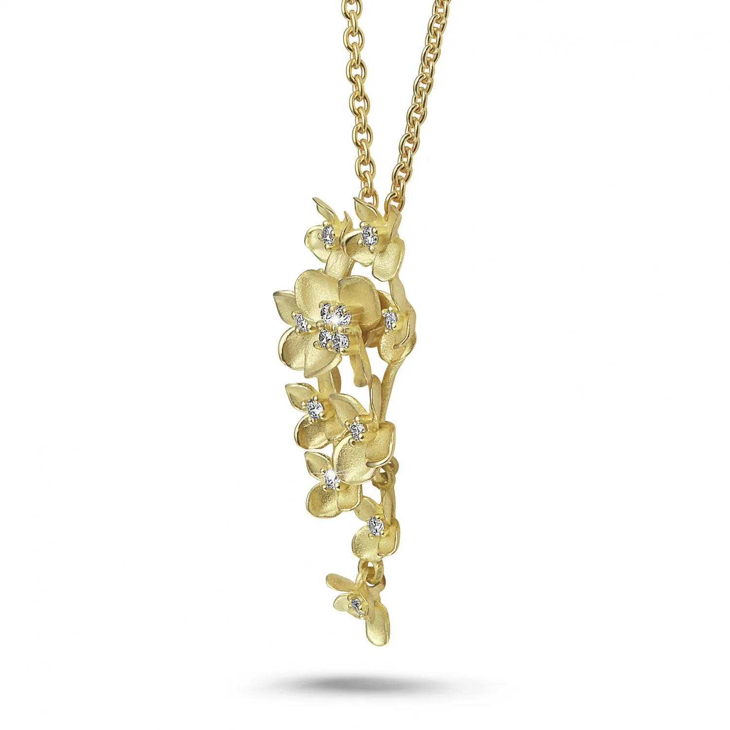0.35 quilates colgante diamante diseño flor en oro amarillo 