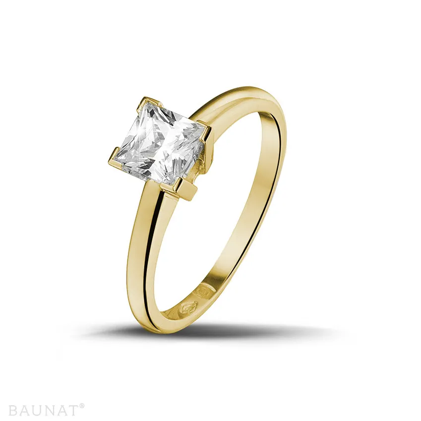 0.75 quilates anillo solitario en oro amarillo con diamante talla princesa 