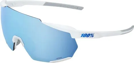 100% GAFAS 100% RACETRAP 3.0  BLANCO MATE  LENTES DE ESPEJO MULTICAPA AZUL HIPER