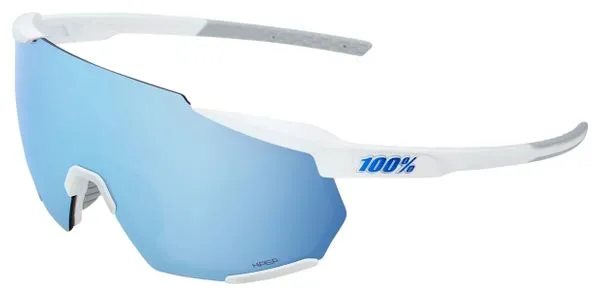 100% GAFAS 100% RACETRAP 3.0  BLANCO MATE  LENTES DE ESPEJO MULTICAPA AZUL HIPER