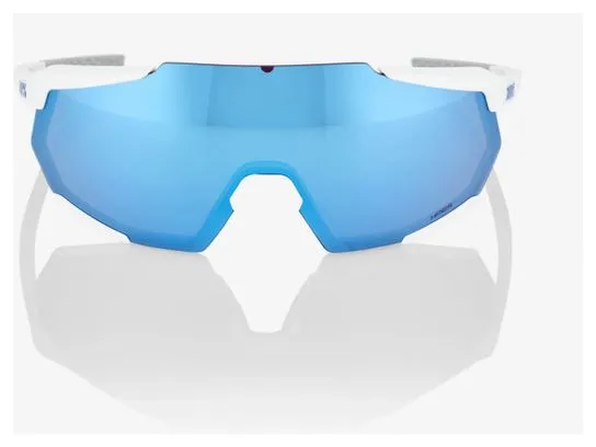 100% GAFAS 100% RACETRAP 3.0  BLANCO MATE  LENTES DE ESPEJO MULTICAPA AZUL HIPER