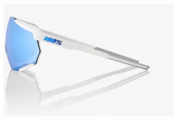 100% GAFAS 100% RACETRAP 3.0  BLANCO MATE  LENTES DE ESPEJO MULTICAPA AZUL HIPER