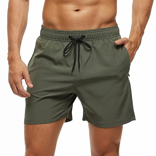 2023 Pantalones de baño elásticos para hombres Pantalones cortos de playa de secado rápido con bolsillos con cremallera y forro 