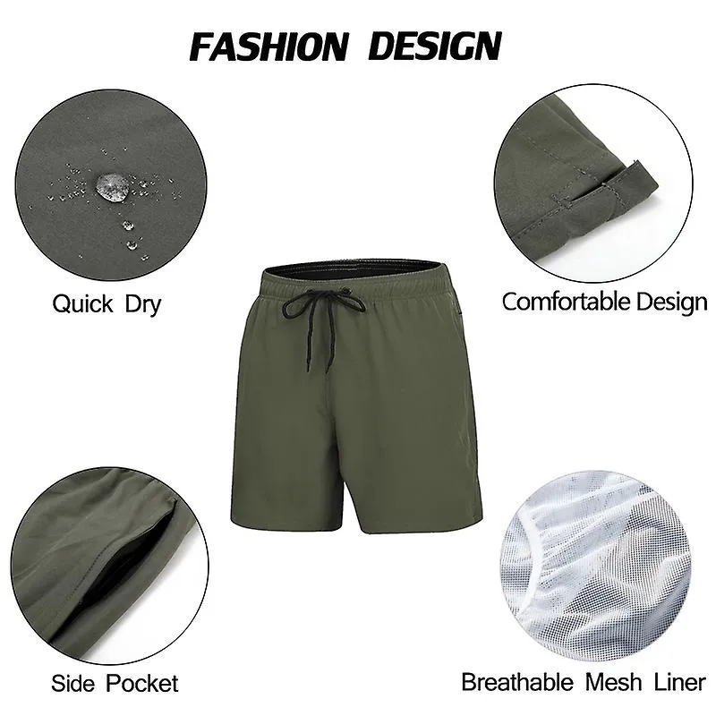 2023 Pantalones de baño elásticos para hombres Pantalones cortos de playa de secado rápido con bolsillos con cremallera y forro 