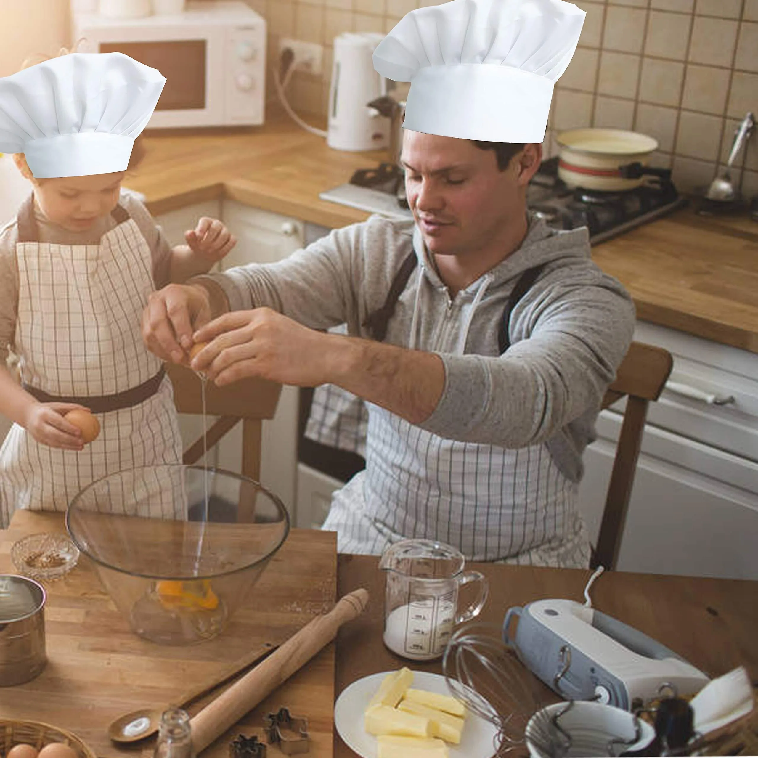 2pcs Chef Hat Adjustable Elastic Kitchen Chef Cap para adultos House Hotel Restaurant Use