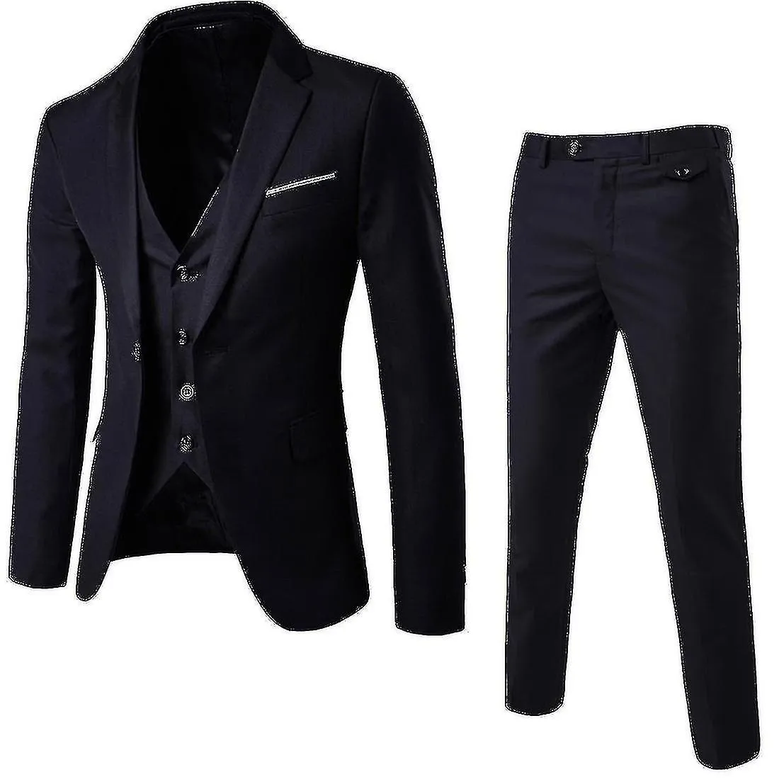 3 Piezas De Traje Slim Fit Para Hombres Juego De Un Botón Chaqueta Sólida Chaleco Pantalones Conjunto de Negocios