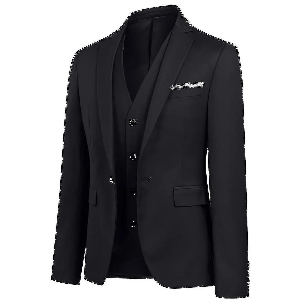 3 Piezas De Traje Slim Fit Para Hombres Juego De Un Botón Chaqueta Sólida Chaleco Pantalones Conjunto de Negocios