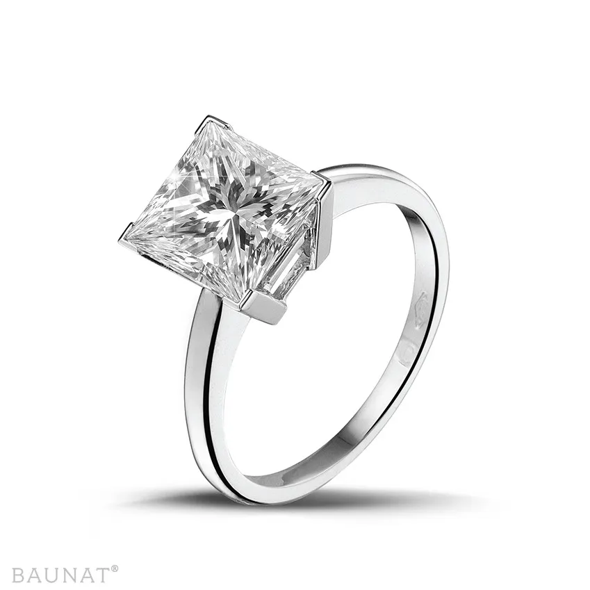 3.00 quilates anillo solitario en oro blanco con diamante talla princesa 