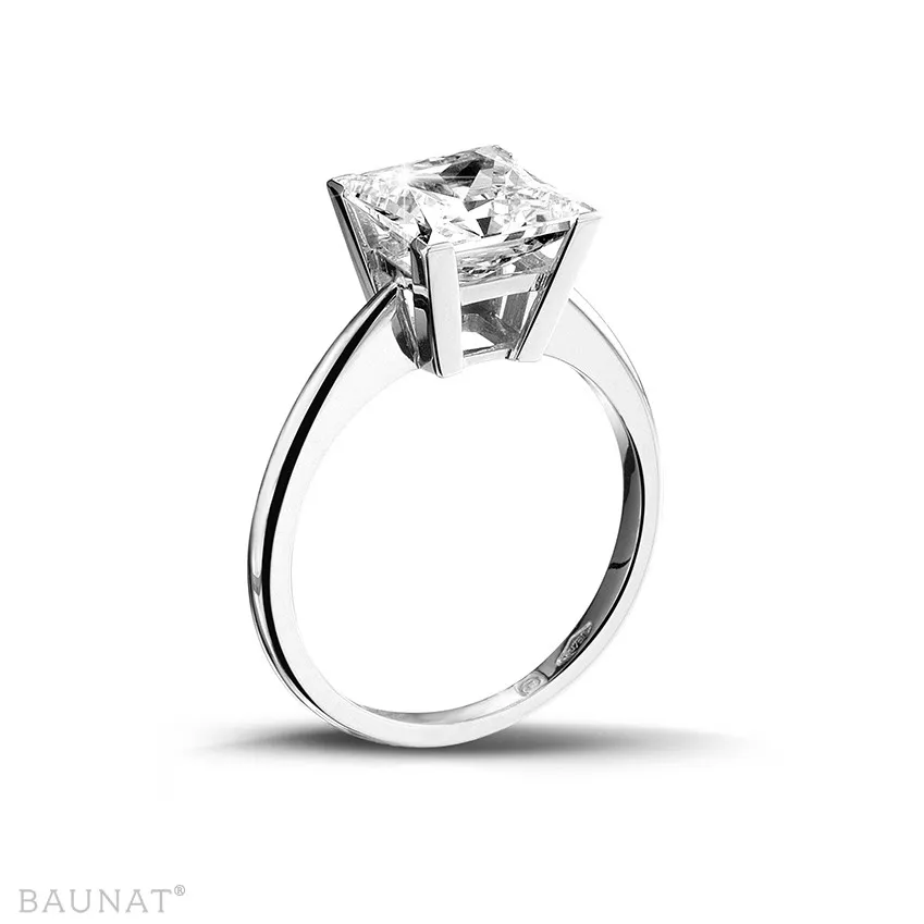 3.00 quilates anillo solitario en oro blanco con diamante talla princesa 