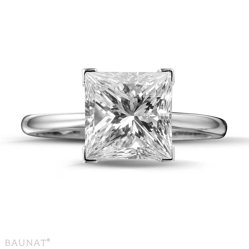 3.00 quilates anillo solitario en oro blanco con diamante talla princesa 