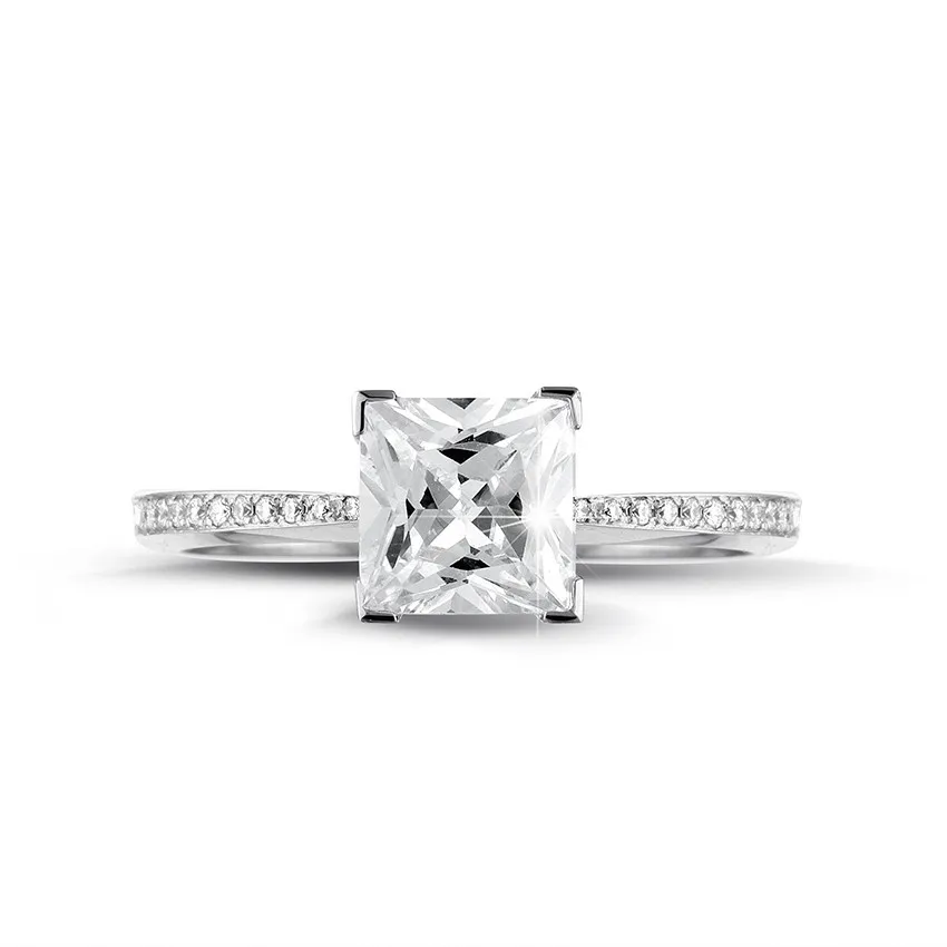 3.00 quilates anillo solitario en platino con diamante talla princesa y diamantes laterales 