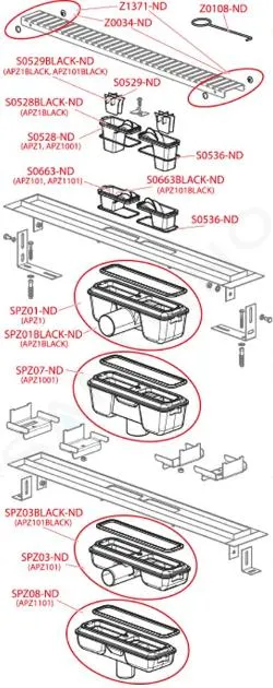 ALCADRAIN CANALETAS DE DESAGüE  PLATO DE DUCHA 85 CM, CON BORDE PARA REJILLA PERFORADA, ACERO INOXIDABLE APZ1101850