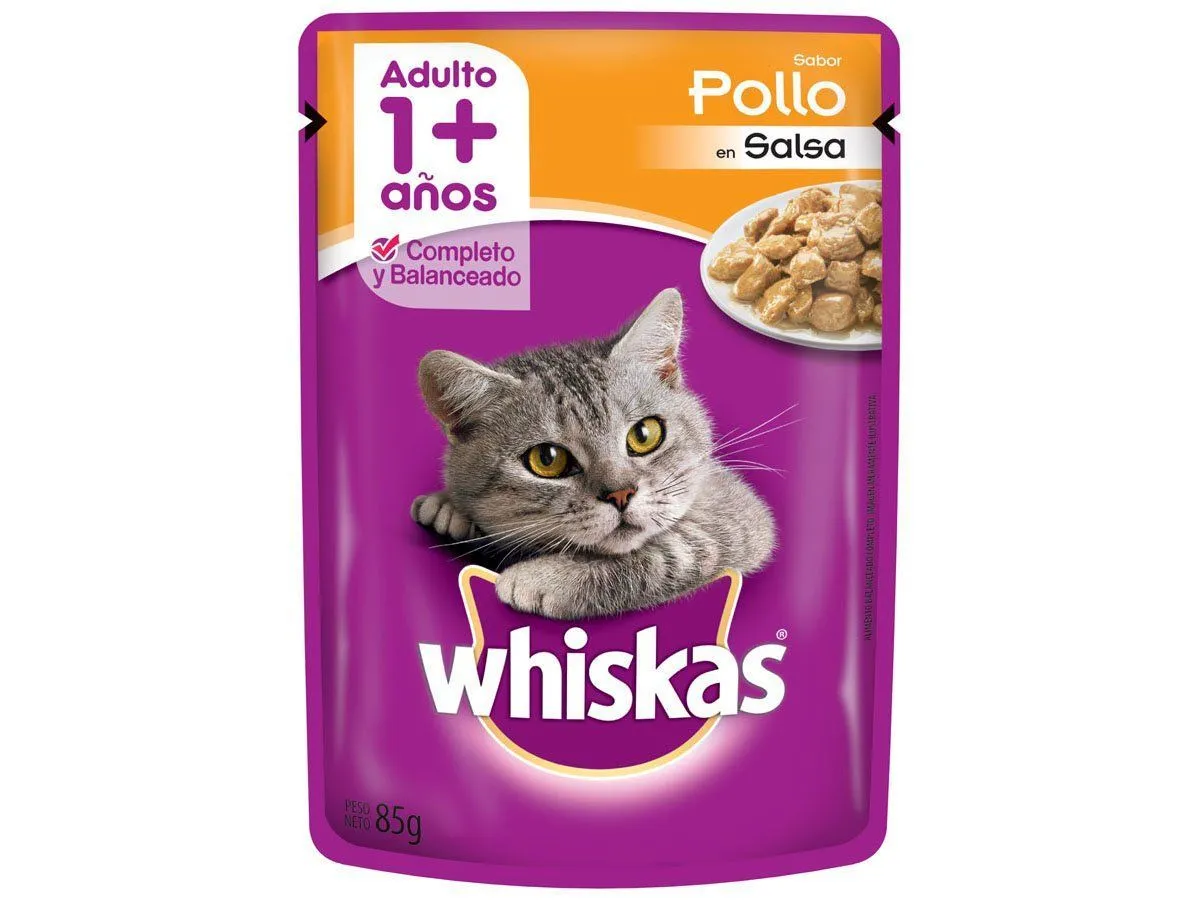Alimento para Gatos Adultos 1 + Sabor Pollo en Salsa WHISKAS 85 gr