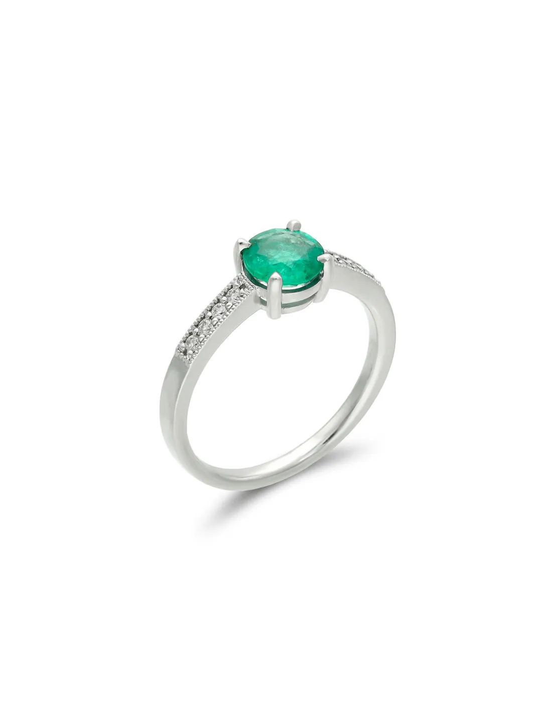 Anillo Oro Blanco, Esmeralda Y Diamantes