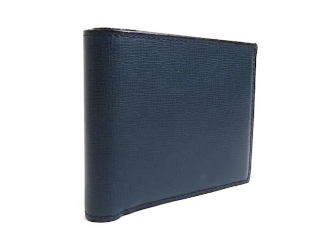 Billetera bifold de cuero azul marino Valextra 