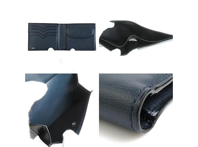 Billetera bifold de cuero azul marino Valextra 