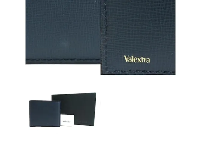 Billetera bifold de cuero azul marino Valextra 