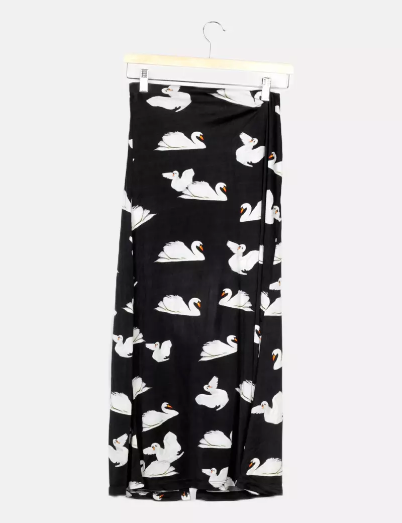 Bimba&Lola Falda negra estampada