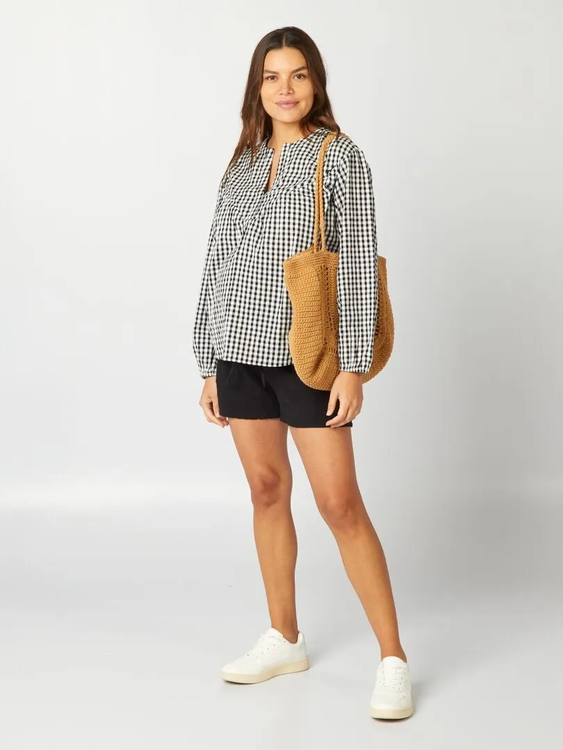 BLUSA DE LACTANCIA CON ESTAMPADO VICHY  NEGRO