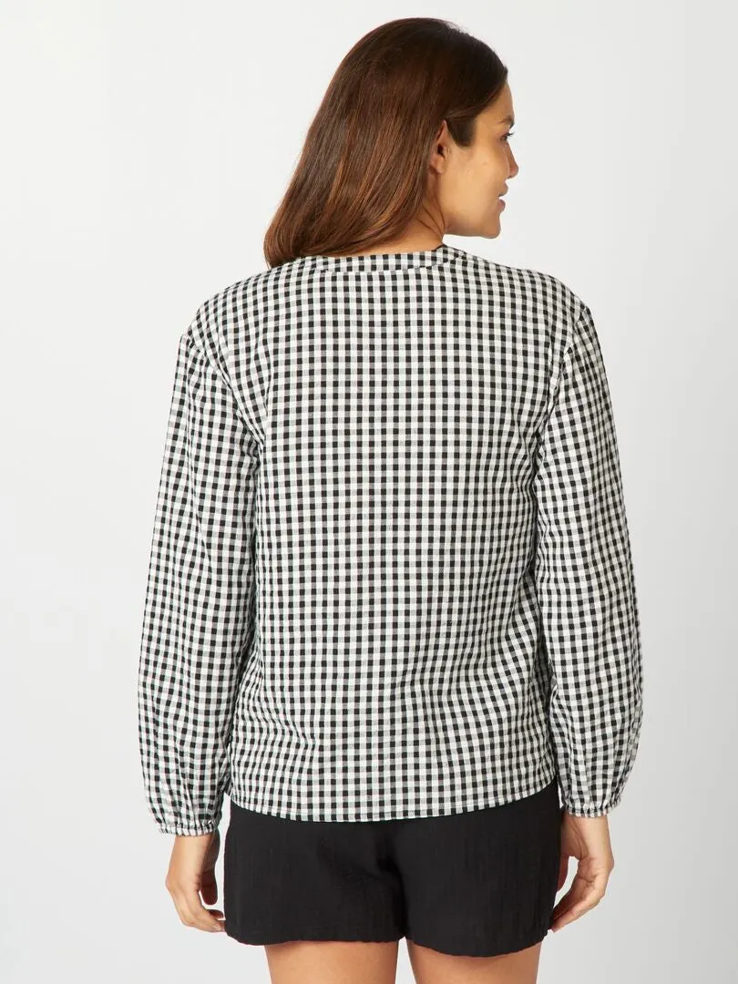 BLUSA DE LACTANCIA CON ESTAMPADO VICHY  NEGRO