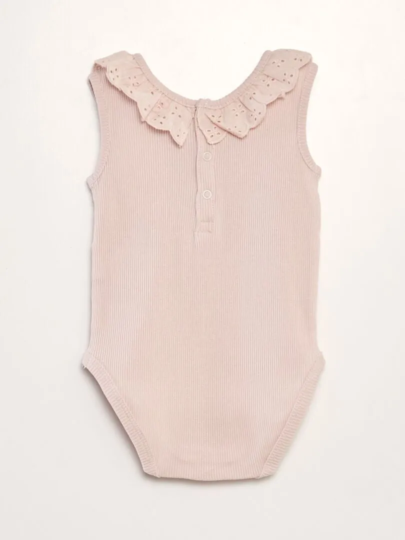 BODY DE CANALé CON CUELLO BORDADO  ROSA
