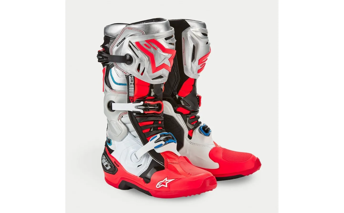 Botas Alpinestars Tech 10 Edición Limitada Negro Plata Rojo Fluor
