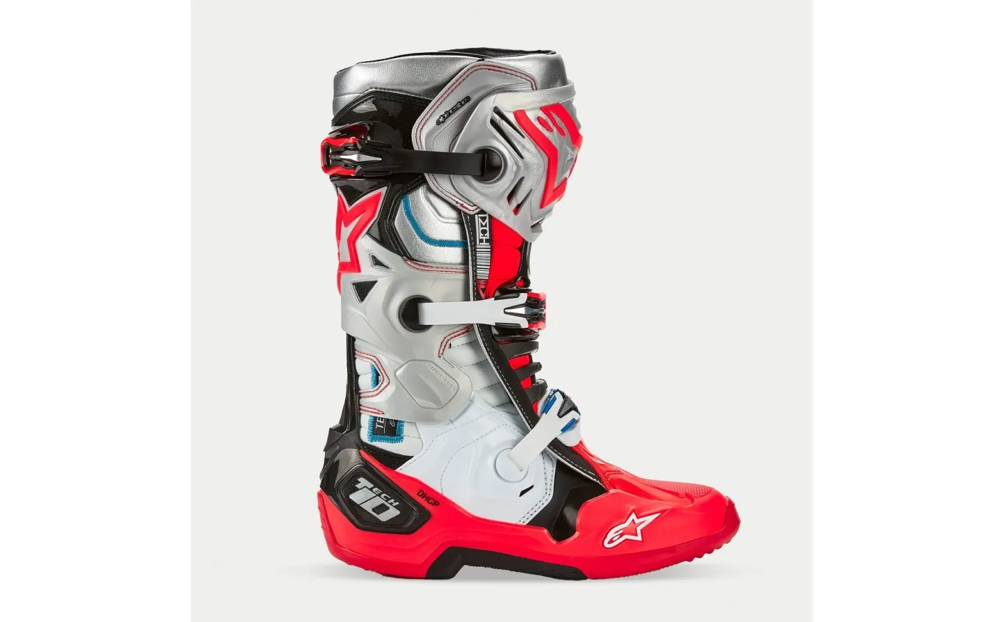 Botas Alpinestars Tech 10 Edición Limitada Negro Plata Rojo Fluor