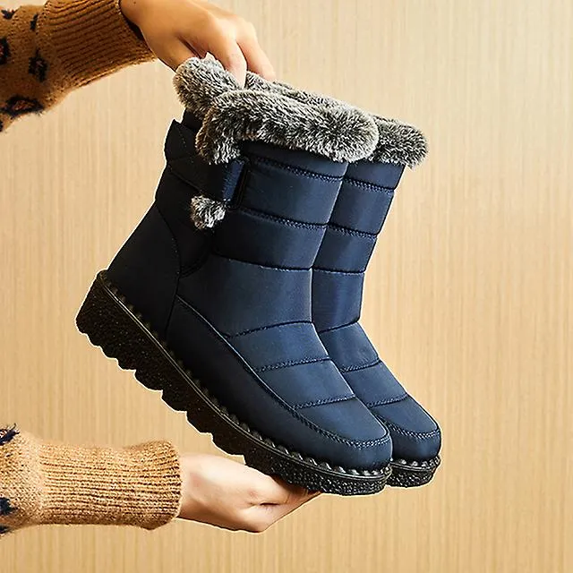 Botas de invierno impermeables para mujeres 2023 Nueva piel sintética Botas de nieve de felpa larga Botines de plataforma de muj