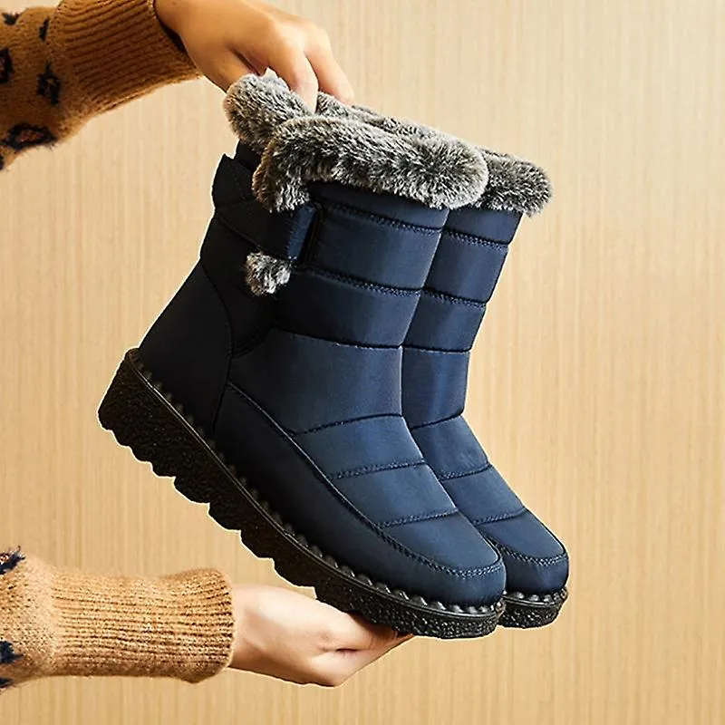 Botas de invierno impermeables para mujeres 2023 Nueva piel sintética Botas de nieve de felpa larga Botines de plataforma de muj