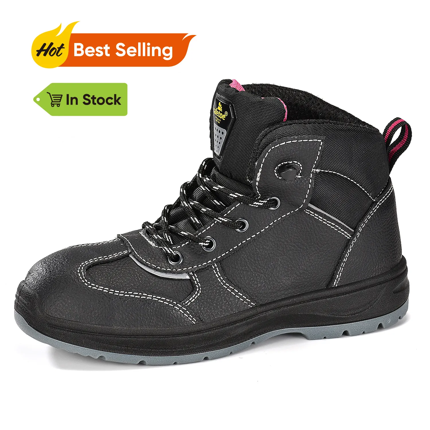 BOTAS DE TRABAJO DE SEGURIDAD NEGRAS DE CUERO IMPERMEABLES PARA MUJER CONSTRUCCIóN M8516W