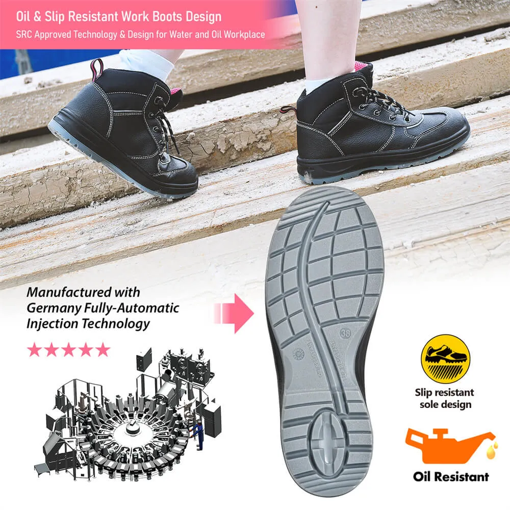 BOTAS DE TRABAJO DE SEGURIDAD NEGRAS DE CUERO IMPERMEABLES PARA MUJER CONSTRUCCIóN M8516W