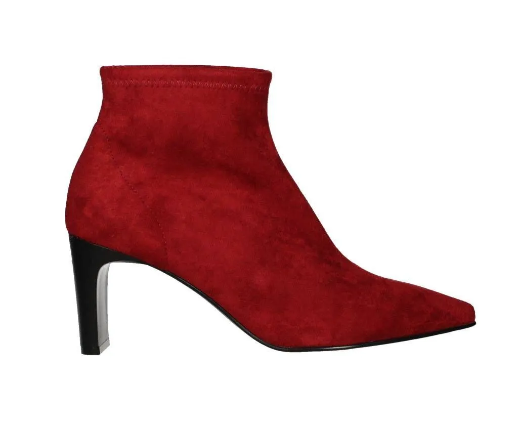 Botin Elastico Nobuck Rojo Pala Costura Central Tacon Negro