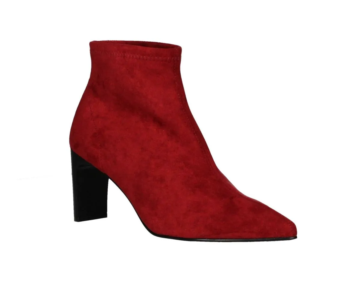 Botin Elastico Nobuck Rojo Pala Costura Central Tacon Negro