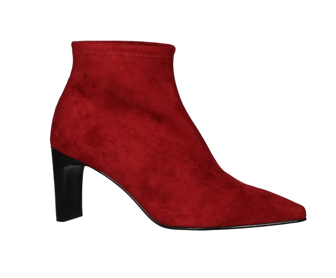 Botin Elastico Nobuck Rojo Pala Costura Central Tacon Negro