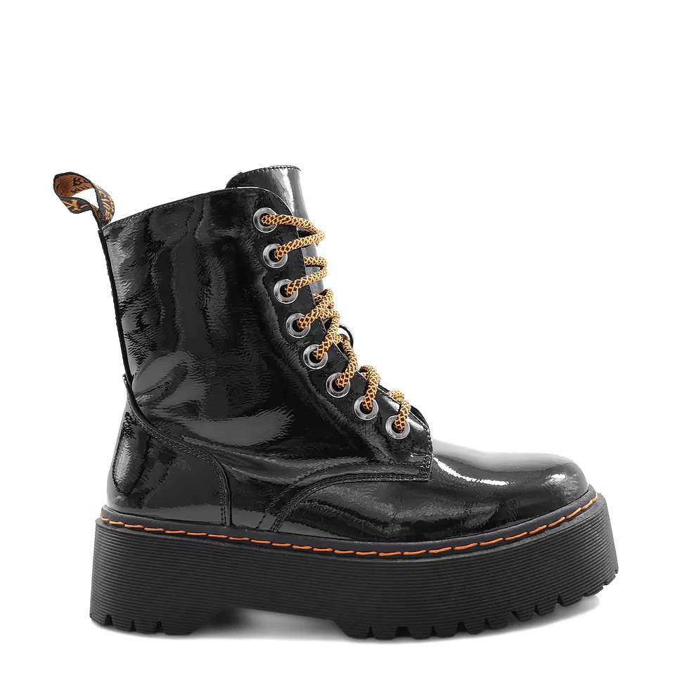 Botines Combat 10 Negros Charol Moda Urbana