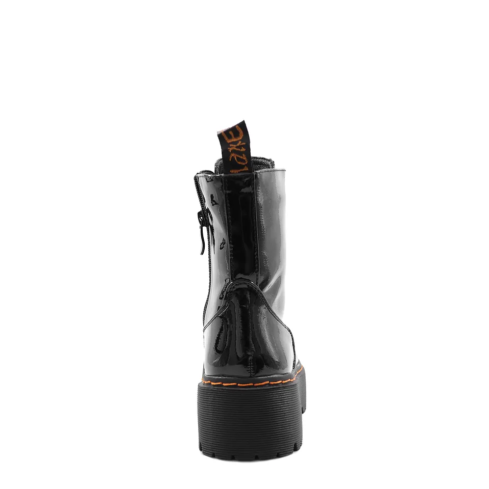 Botines Combat 10 Negros Charol Moda Urbana