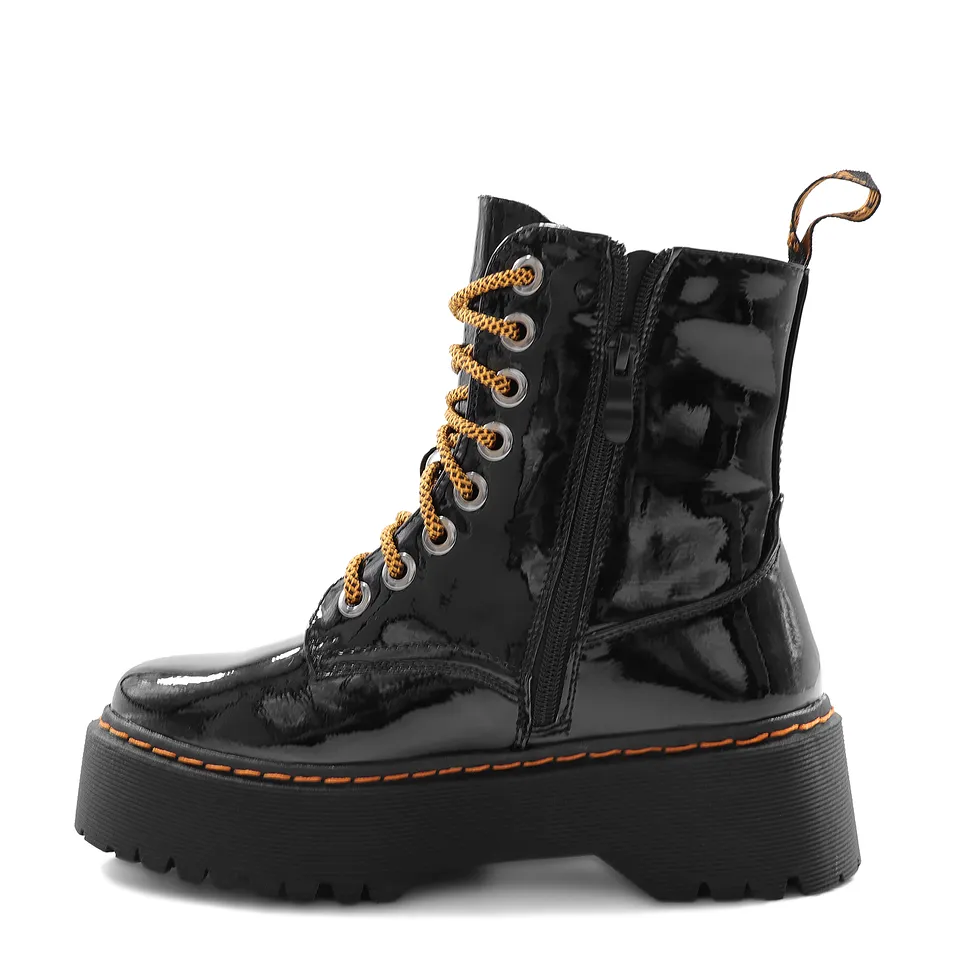 Botines Combat 10 Negros Charol Moda Urbana