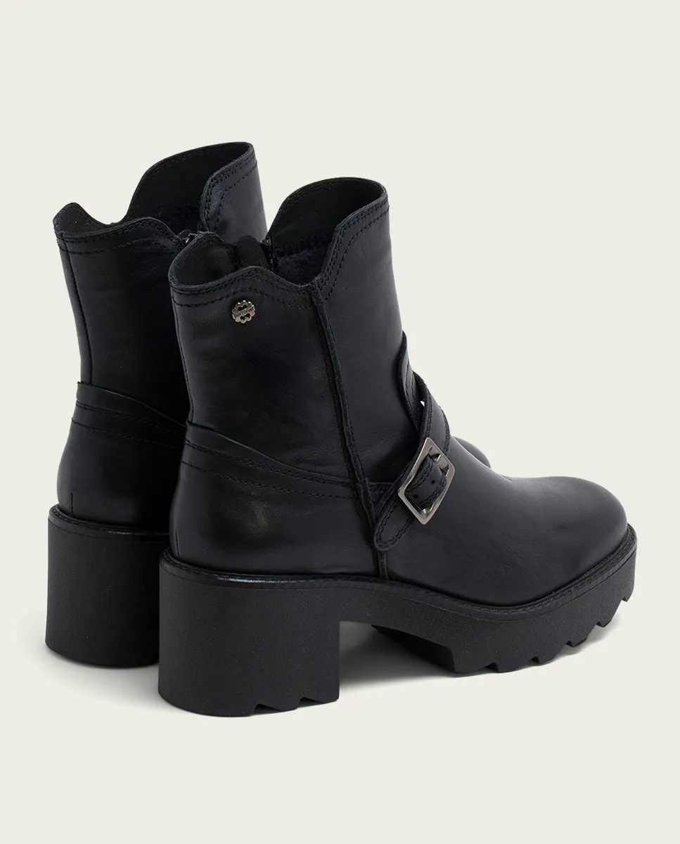 BOTINES DE PIEL CON CREMALLERA NEGRA MALIA