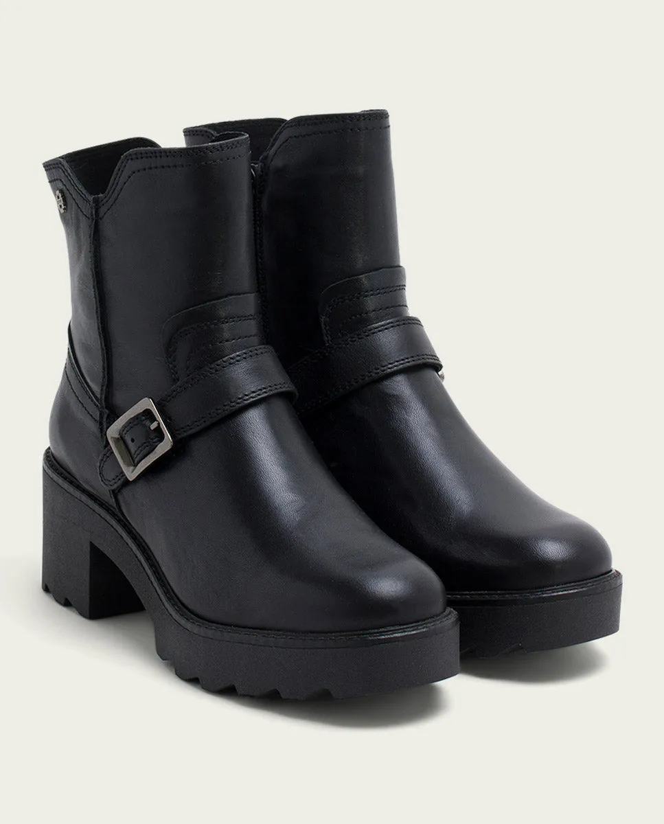 BOTINES DE PIEL CON CREMALLERA NEGRA MALIA