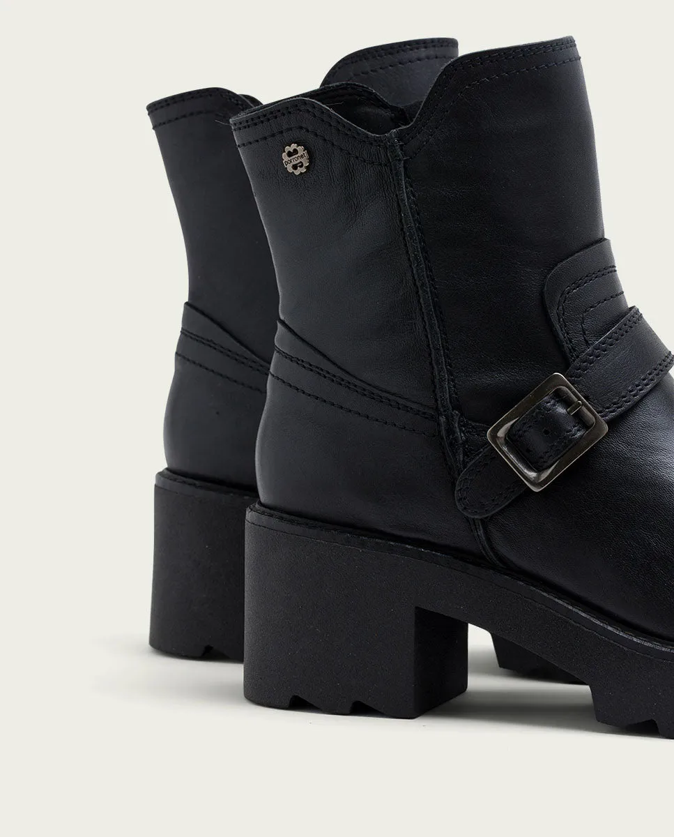 BOTINES DE PIEL CON CREMALLERA NEGRA MALIA