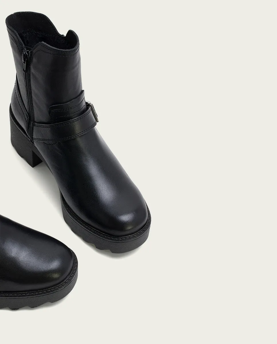 BOTINES DE PIEL CON CREMALLERA NEGRA MALIA