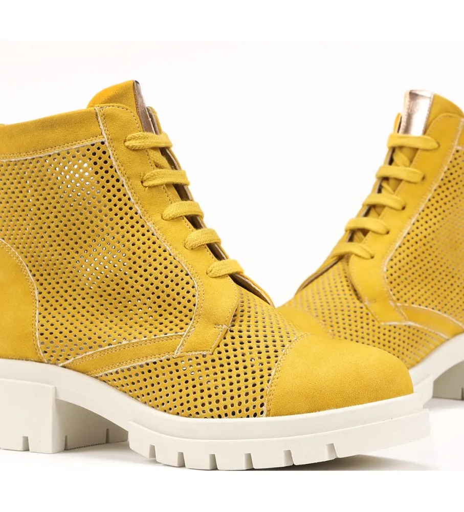 BOTINES DE PIEL D8734BOLA AMARILLO ALTURA TACóN: 5CM