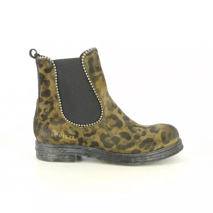 Botines tacón Replay de piel marrones estampado leopardo, elásticos y tachuelas