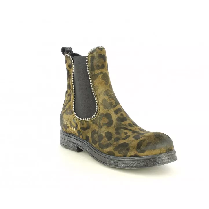 Botines tacón Replay de piel marrones estampado leopardo, elásticos y tachuelas