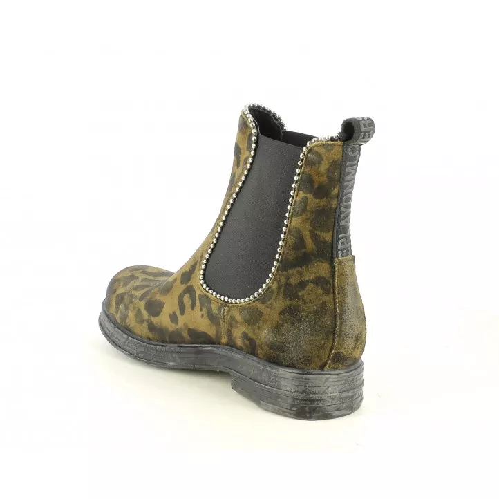 Botines tacón Replay de piel marrones estampado leopardo, elásticos y tachuelas