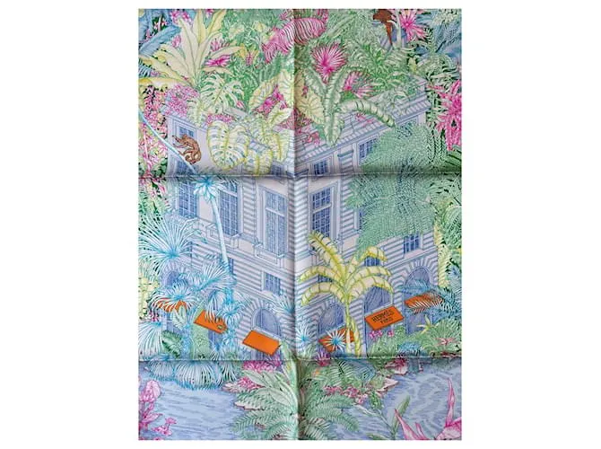 Bufanda Faubourg Tropical de Hermès Azul Verde 