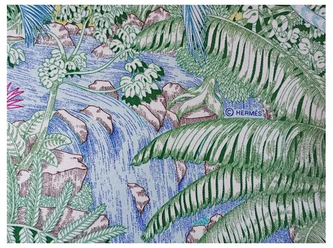 Bufanda Faubourg Tropical de Hermès Azul Verde 