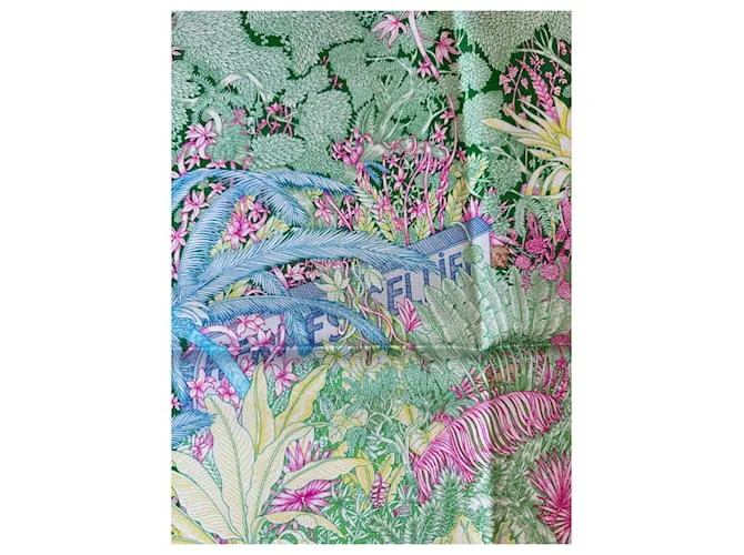 Bufanda Faubourg Tropical de Hermès Azul Verde 