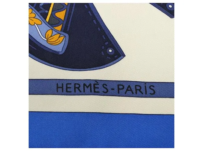 Bufanda Hermès Carré 90 "Tapis de Selle" 100% Seda Azul 